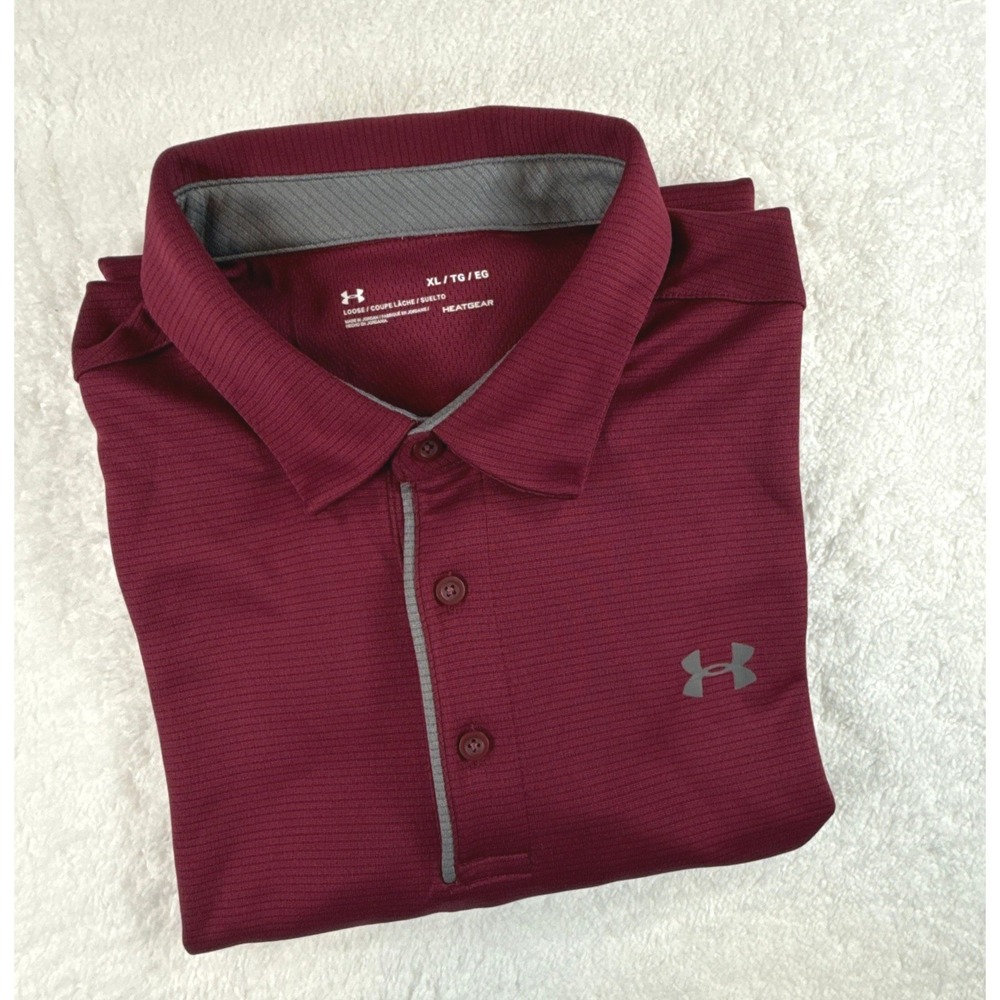 Under Armour HeatGear Polo Shirt Mens XL Burgundy Loose Fit Golf Performance
